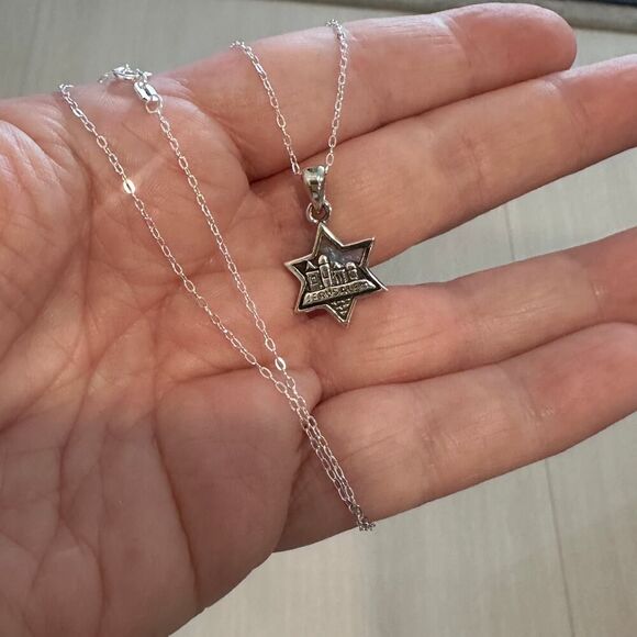 Sterling Silver Lab Opal Pendant Star of David Jerusalem Necklace - Picture 8 of 8